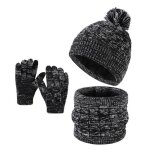 Ensemble bonnet charpe et gants - xh603 - noir - coton tricot pais - mixte - hiver