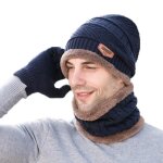 Ensemble bonnet tricoté Écharpe gants chaud - fondupin - bleu marine - automne / hiver Ensemble bonnet tricoté Écharpe gants chaud - fondupin - bleu marine - automne / hiver