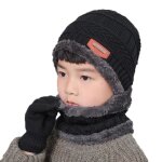 Ensemble bonnet tricot charpe gants chaud dhiver enfant - noir