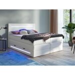 Ensemble complet boxspring tte de lit avec leds + sommiers coffre + matelas + surmatelas - 160 x 200 ...