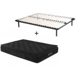 Ensemble 160 x 200 cm cadre � lattes + matelas ressorts ensach�s surmatelas int�gr� �p. 28cm - black ...