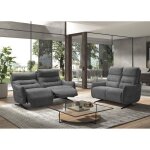 Ensemble canapé de 3 places et 2 relax électriques + canapé de 2 places fixes en tissu couleur gris Ensemble canapé de 3 places et 2 relax électriques + canapé de 2 places fixes en tissu couleur gris