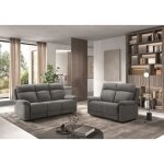 Ensemble canapé de 3 places relax manuel + canapé de 2 places fixes en tissu couleur gris foncé Ensemble canapé de 3 places relax manuel + canapé de 2 places fixes en tissu couleur gris foncé