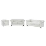 Canap�s 3 places 2 places et fauteuil en simili blanc chesterfield