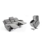 Relaxxo - ensemble canapé relax électrique leo 3 places + fauteuil releveur en microfibre grise Relaxxo - ensemble canapé relax électrique leo 3 places + fauteuil releveur en microfibre grise