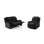 Relaxxo - ensemble canap relax manuel leo 2 places + fauteuil manuel en microfibre - noir