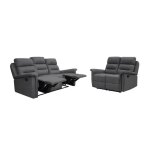 Relaxxo - ensemble canapés relax manuels léon 3 + 2 places en tissu gris foncé Relaxxo - ensemble canapés relax manuels léon 3 + 2 places en tissu gris foncé
