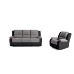 Relaxxo ensemble de canaps relaxation manuel 3 places et 1 place microfibre grise / simili noir leo