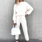 Ensemble casual sportswear chic femmes - marque - modle - manche longue - pantalon blanc