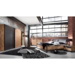 Ensemble chambre adulte complte imitation chene poutre rechampis raw steel - 180 x 200 cm