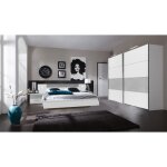 Ensemble chambre adulte lit futon avec eclairage en blanc rechampis teinte beton gris clair - 160 x 200 ...