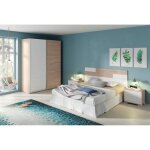 Ensemble de chambre  coucher adulte coloris effet bois - blanc ( armoire + 2 chevets et tte de lit ...