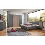 Ensemble de chambre  coucher ( armoire + commode + lit adulte 160 x 200 ) coloris graphite imitation ...