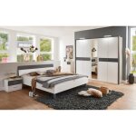 Ensemble de chambre  coucher complte coloris blanc rechampis imitation bton gris clair ( armoire de ...