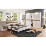 Ensemble de chambre  coucher complte coloris blanc rechampis imitation chne hickory