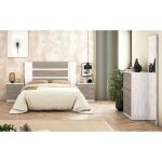 Ensemble chambre  coucher tte de lit + 2 tables chevets + chiffonnier + miroir mural coloris pin andersen ...