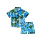 Ensemble chemise hawa�enne manches courtes et short plage taille elastique vetement ete 2 pieces pour ...