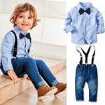 Ensemble chemise et jeans à bretelles vetement garcon avec n?ud papillon Ensemble chemise et jeans à bretelles vetement garcon avec n?ud papillon