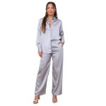 Ensemble chemise et pantalon à pince - femme - satin - bleu givre - gris - adulte Ensemble chemise et pantalon à pince - femme - satin - bleu givre - gris - adulte