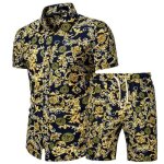 Ensemble chemise et short pour homme chemise de plage imprim manches courtes short taille elastique ...