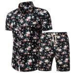 Ensemble chemise et short pour homme chemise de plage imprim manches courtes short taille elastique ...