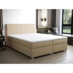 Ensemble complet boxspring t�te de lit + sommier + matelas + surmatelas - 140 x 200 cm - tissu - beige ...