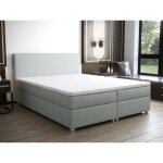 Ensemble complet boxspring t�te de lit + sommier + matelas + surmatelas - 180 x 200 cm - tissu - gris ...