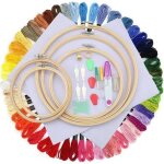 Ensemble complet de trousse de debutant de broderie comprenant: 5 cerceaux de broderie en bambou 50 fils ...