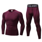 Ensemble de compression pour homme - bordeaux - fitness - manches longues - taille haute et lastique ...