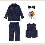 Ensemble costume 5 pi�ces b�b� enfant gar�ons carreau v�tement smokings soir�e c�r�monie mariage - bleu ...