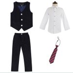 Ensemble de costume pour gar�ons 4 pi�ces tenue mariage et c�r�monie � rayures bleu