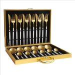 Ensemble de coutellerie couverts de table 24 pcs acier inoxydable - fourchette à cuillère - blanc + or ... Ensemble de coutellerie couverts de table 24 pcs acier inoxydable - fourchette à cuillère - blanc + or ...