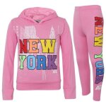 Ensemble crop & legging new york imprim� encapuchonn� pour enfants filles - rose - manches longues