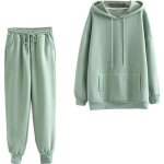 Ensemble dcontract de pantalons  capuche pour femme - vert - molleton doubl en polaire - manches ...