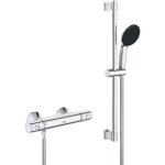 Ensemble de douche avec mitigeur thermostatique pommeau 1 jet barre 60cm et flexible - grohe 34597001 ...