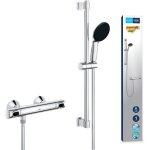 Ensemble de douche avec mitigeur thermostatique pommeau 1 jet barre 60cm et flexible - grohe 34800001 ...