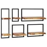 Ensemble dtagres murales en bois dacacia massif et acier - vidaxl - 5 pcs - brun - salon