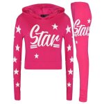 Ensemble filles hauts star imprimer t - shirt court à capuche et legging rose - 7 - 13 ans Ensemble filles hauts star imprimer t - shirt court à capuche et legging rose - 7 - 13 ans