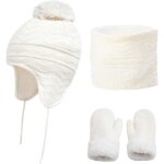 Ensemble de gants dhiver pour enfants charpe chaude et gants pour bbs filles de 1  6 ans (blanc)