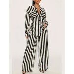 Ensemble grande taille pour femmes chemise et pantalon  revers  manches longues et boutons imprims ...
