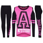 Ensemble haut t - shirt top et legging imprim� attitude pour fille 7 - 13 ans