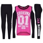 Ensemble haut t - shirt top et legging imprim� brooklyn 01 pour fille 7 - 13 ans - rose - manches longues ...
