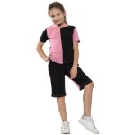 Ensemble haut et short à panneau de contraste pour fille - 100% coton - bébé rose Ensemble haut et short à panneau de contraste pour fille - 100% coton - bébé rose