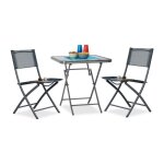 Ensemble de jardin 3 pices table pliante avec plateau en verre chaises pliantes pour jardin et balcon ...