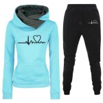 Ensemble jogging femme - survetement de sport - pantalon et sweat � capuche - imprim� - bleu
