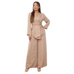 Ensemble avec kimono fluide et textur� avec pans � nouer et col � revers. pantalon ample avec �lastique ...