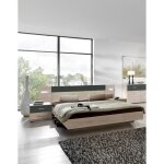 Ensemble lit adulte avec led et 2 chevets en imitation chene hickory rechampis graphite - 140 x 200 cm ...