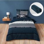 Ensemble de lit states : housse de couette 140x200 cm avec drap - housse bleu 90x190 cm - esprit usa
