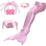 Ensemble maillot de bain sirne bikini pour petite fille - rose - cosplay - couronne de fleurs offerte ...