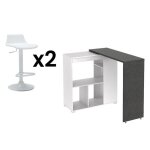 Ensemble mange debout : meuble de bar saturne + 2 tabourets de bar calas - blanc et béton Ensemble mange debout : meuble de bar saturne + 2 tabourets de bar calas - blanc et béton